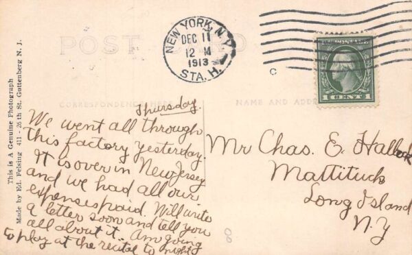 New York New Jersey Mehlin Piano Factory Real Photo Vintage Postcard AA84544 - Image 2