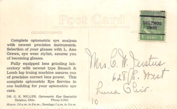 Delphos Ohio Miller Optometric Eye Clinic Real Photo Vintage Postcard AA84556 - Image 2