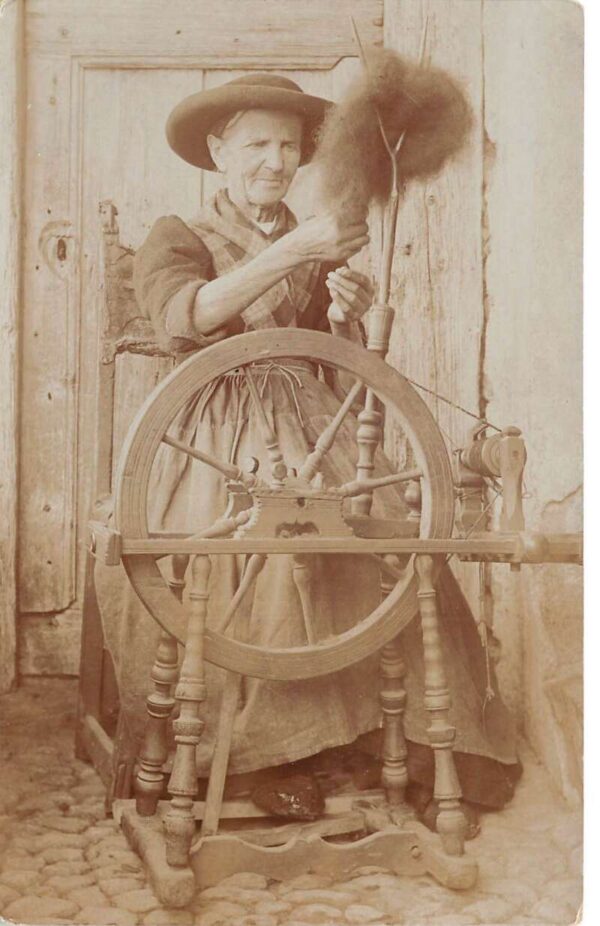Woman with Spinning Wheel Thread Yarn Making Real Photo Postcard AA84557
