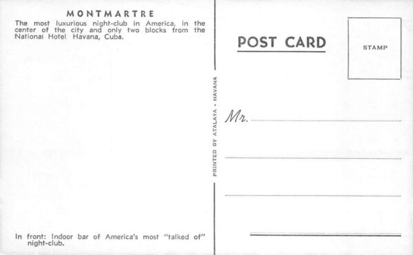 Havana Cuba Montmartre Night Club Bar Interior Vintage Postcard AA84566 - Image 2
