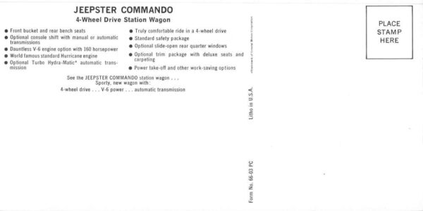 Jeepster Commando Station Wagon Car Advertising Long Postcard AA84571 - Image 2