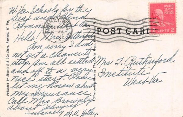 Romney West Virginia School For The Blind, White Border, Vintage Postcard U18725 - Image 2