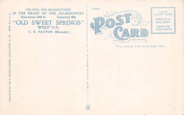 Old Sweet Springs West Virginia Sweet Springs Hotel, White Border, PC U18726 - Image 2