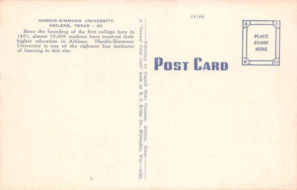 Abilene Texas Hardin Simmons University, Multi-View Linen Vintage PC U18740 - Image 2
