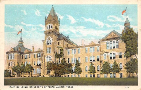 Austin Texas Main Bldg., University Of Texas, White Border, Vintage PC U18741