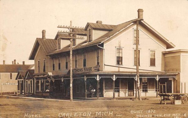 Carleton Michigan Matthews House Hotel Real Photo Vintage Postcard AA84654