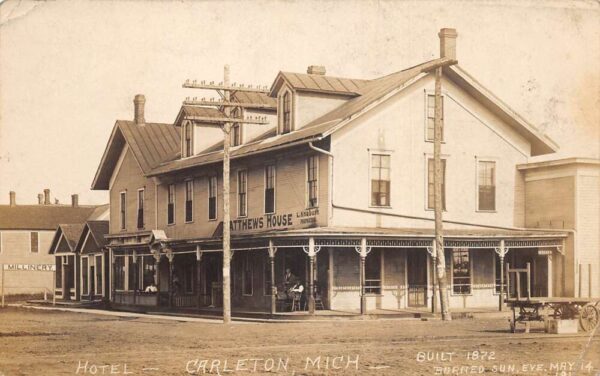 Carleton Michigan Matthews House Hotel before Fire Real Photo Postcard AA84656