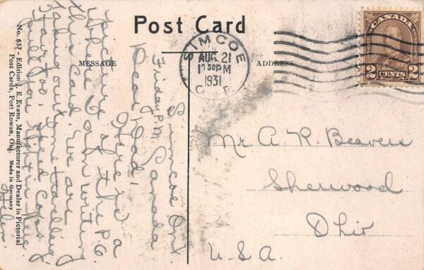 Simcoe Ontario Canada Post Office Street Scene Vintage Postcard AA84712 - Image 2