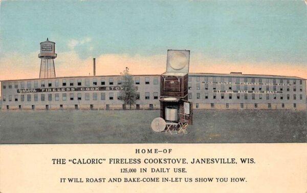 Janesville Wisconsin Home Of Caloric Fireless Cookstove, Vintage Postcard U18930