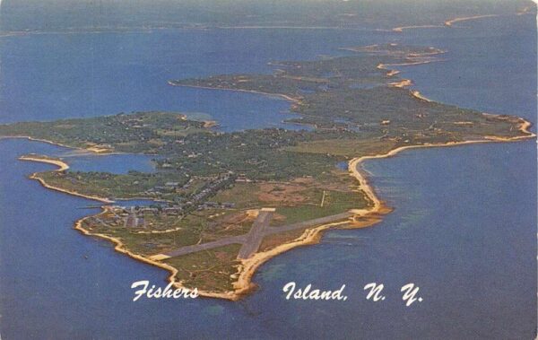 Fishers Island New York Aerial View Of Fishers Island, Chrome, Vintage PC U18952