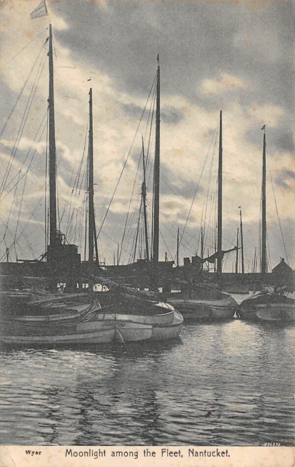 Nantucket Massachusetts Moonlight Among The Fleet, B/W Lithograph, PC U18977