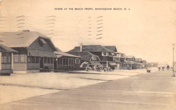 Manasquan Beach New Jersey Beachfront Scene, B/W Lithograph, Vintage PC U18998