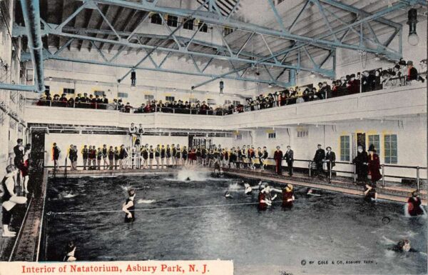 Asbury Park New Jersey Interior Of Natatorium, Color Lithograph Postcard U19021