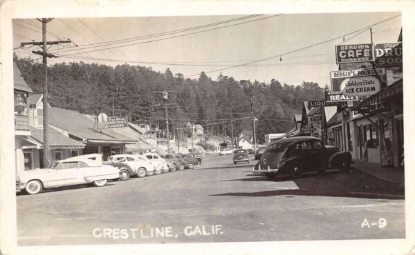 Crestline California Business District Liquor Ice Cream Real Photo PC AA84799