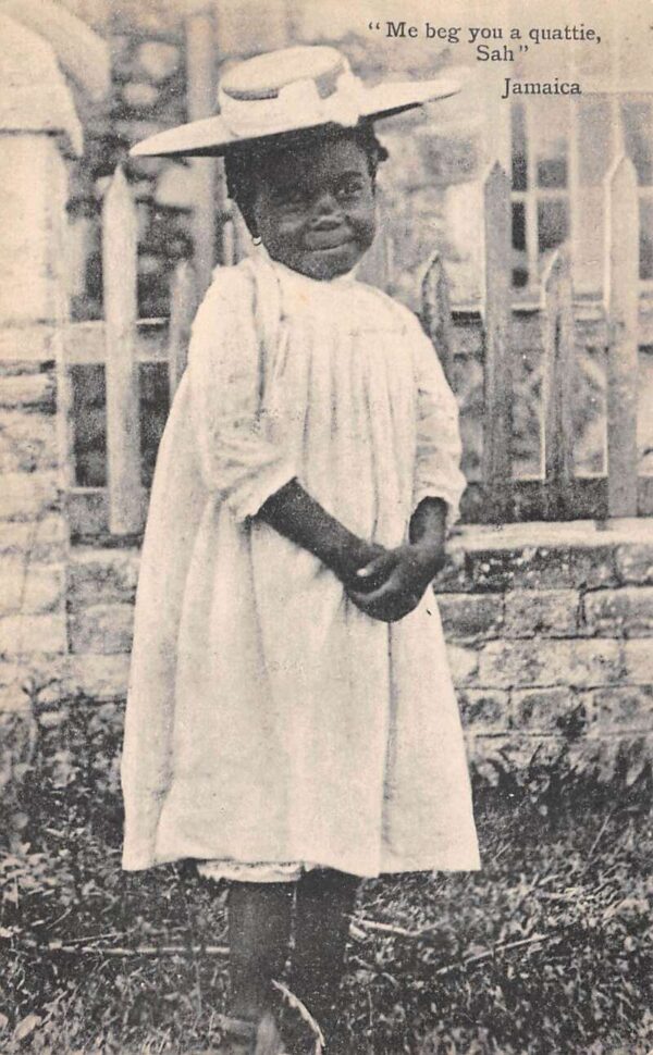 Jamaica Little Girl In Hat, "Gardner's Series" B/W Lithograph Vintage PC U19158