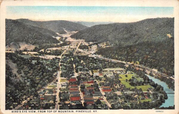 Pineville Kentucky Bird's Eye View From Top Of Mountain, Vintage PC U19173