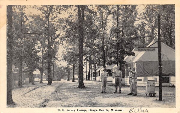 Osage Beach Missouri U.S. Army Camp, B/W Photo Print Vintage Postcard U19185