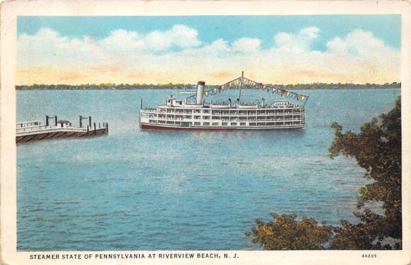 Riverview Beach New Jersey Steamer "State Of Pennsylvania" Vintage PC U19187