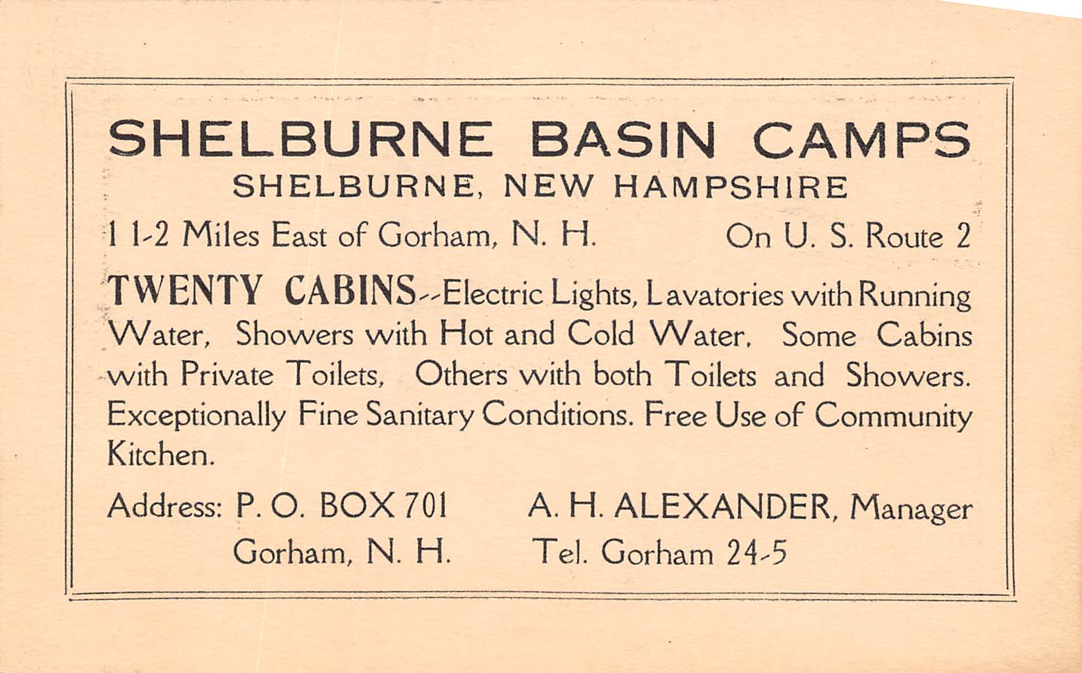 Shelburne New Hampshire Shelburne Basin Camps, Non PC Back, Vintage PC U19198 - Image 2