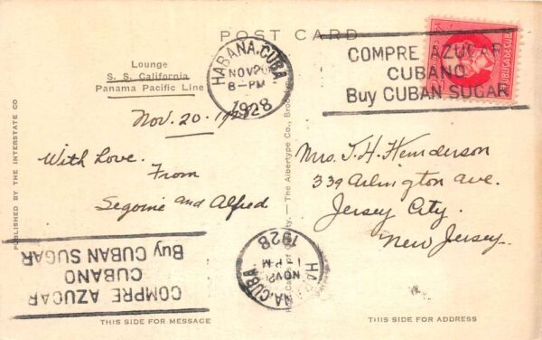 Panama Pacific Line Steamer SS California Lounge Ship Interior Postcard AA84930 - Image 2