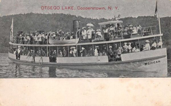 Cooperstown New York Ostego Lake Mohican Ship Steamer Vintage Postcard AA84954
