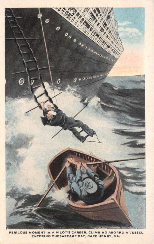 Cape Henry Virginia Chesapeake Bay Sailor Climbing into Boat Postcard AA84955