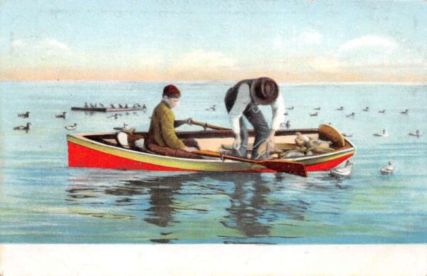 Duck Hunting Scene Placing Decoys Vintage Postcard AA84963