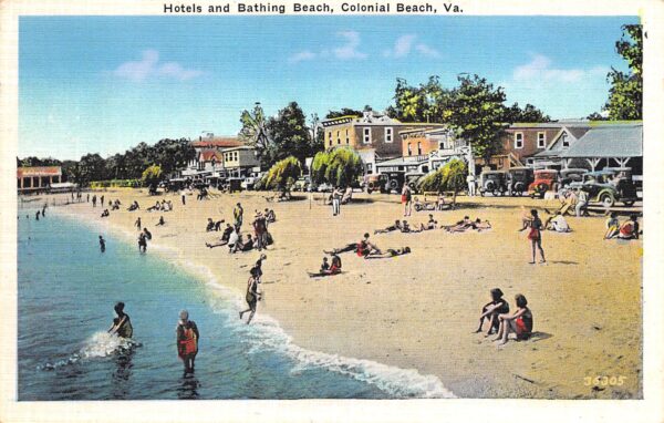 Colonial Beach Virginia Hotels & Bathing Beach, White Border, PC U19203