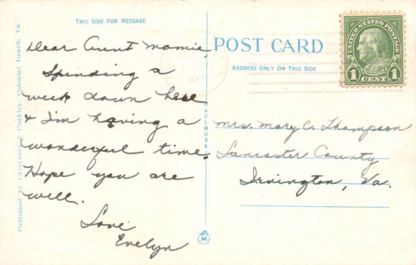 Colonial Beach Virginia Hotels & Bathing Beach, White Border, PC U19203 - Image 2