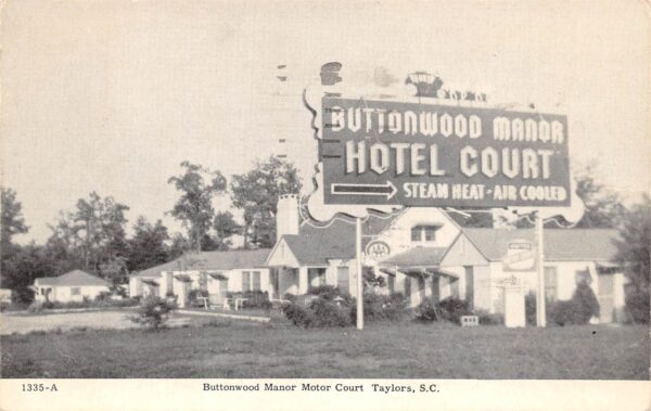 Taylors South Carolina Buttonwood Manor Motor Court, Vintage Postcard U19211