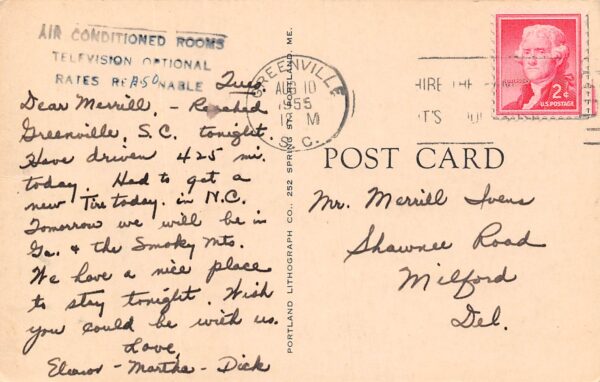 Taylors South Carolina Buttonwood Manor Motor Court, Vintage Postcard U19211 - Image 2