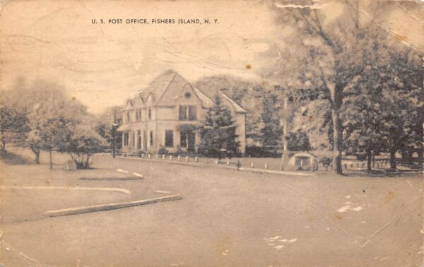 Fishers Island New York U.S. Post Office, B/W Lithograph Vintage Postcard U19236