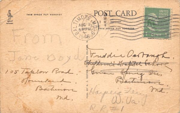 Fishers Island New York U.S. Post Office, B/W Lithograph Vintage Postcard U19236 - Image 2