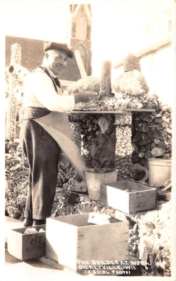 Dickeyville Wisconsin Builder at Work, Real Photo, Vintage Postcard U19257