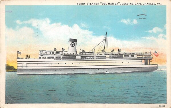 Cape Charles Virginia Ferry Steamer "Del-Mar-Va", White Border, Postcard U19263
