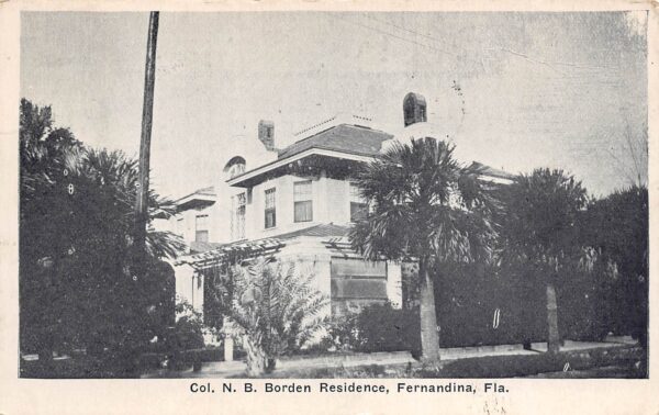 Fernandina Florida Colonel Borden Residence, B/W Lithograph Vintage PC U19268