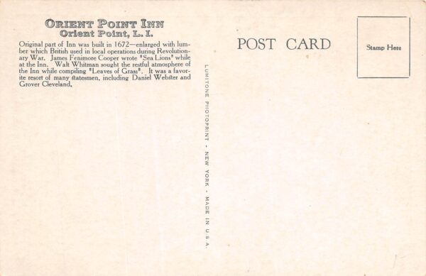 Long Island New York Orient Point Inn, Orient Point, Vintage Postcard U19269 - Image 2