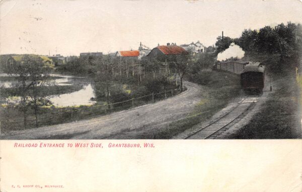 Grantsburg Wisconsin Railroad Entrance To West Side, Color Lithograph, PC U19277