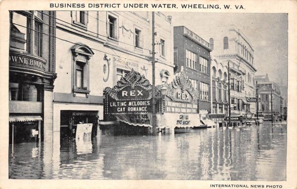 Wheeling West Virginia Business District Under Water, Rex Theatre, PC U19298