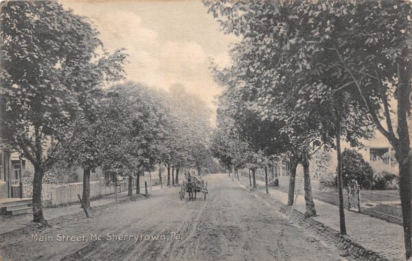 McSherrytown Pennsylvania Main Street, B/W Lithograph, Vintage Postcard U19305