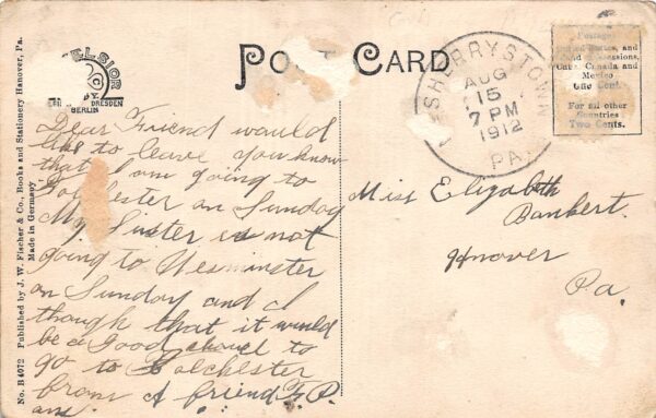 McSherrytown Pennsylvania Main Street, B/W Lithograph, Vintage Postcard U19305 - Image 2