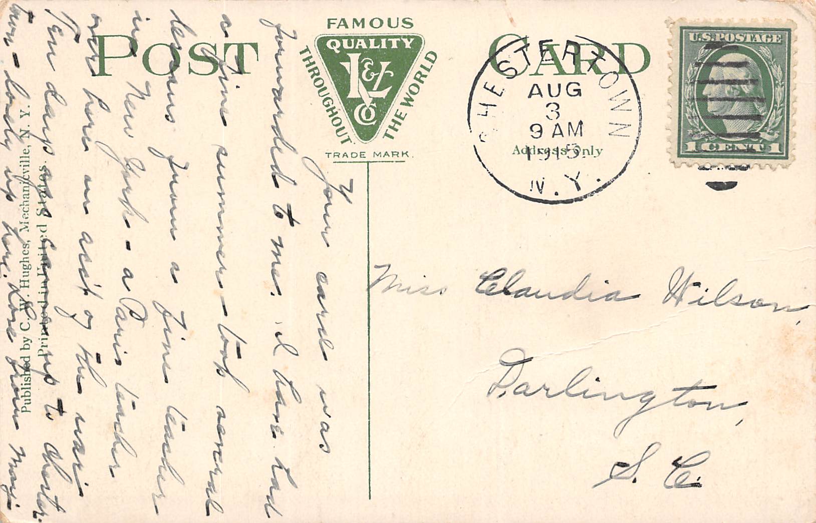 Brant Lake New York Looking Over Brant Lake, Palisades Hotel, Vintage PC U19318 - Image 2