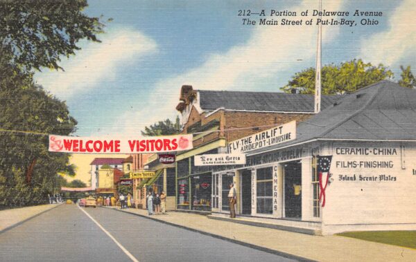 Put-In-Bay Ohio Portion Of Delaware Ave., Coca Cola Sign Vintage PC U19329