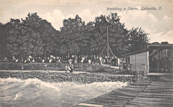 Lakeside Ohio Watching A Storm. B/W Lithograph, Vintage Postcard U19330