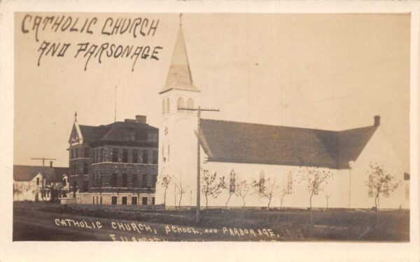 Ellsworth Minnesota Catholic Church and School Real Photo Postcard AA85117