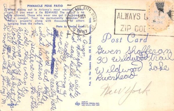Tucson Arizona ? Pinnacle Peak Restaurant Cutting off Tie Postcard AA85160 - Image 2