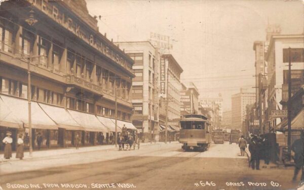 Seattle Washington Second Avenue Street Scene Real Photo Postcard AA85605