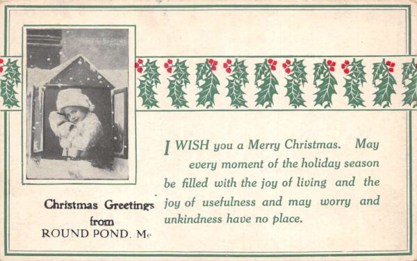 Round Pond Maine Christmas Greetings Vintage Postcard AA104025