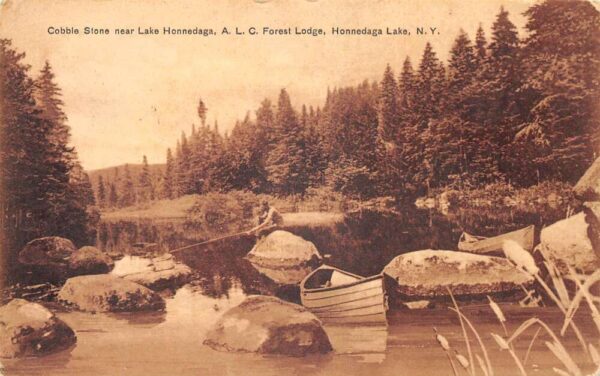 Honnedaga Lake New York Cobble Stone ALC Forest Lodge Fishing Postcard AA104032