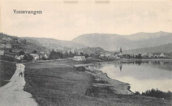 Vossevangen Norway Birds Eye View Lake and City View Vintage Postcard AA104033